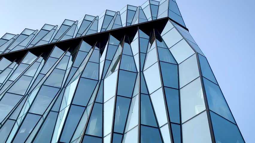 Modern building skyscraper blue facade glass hi tech office 