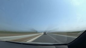 POV shot from inside a car with dashboard visible and time lapse of road lights forming bright streaks. - Powered by Shutterstock - Get 15% off with code: PIKWIZARD15