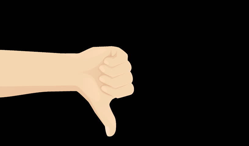 2D cartoon animation with alpha channel of hand gesture transitioning from thumbs up to thumbs down on a transparent background. Positive and negative concept.