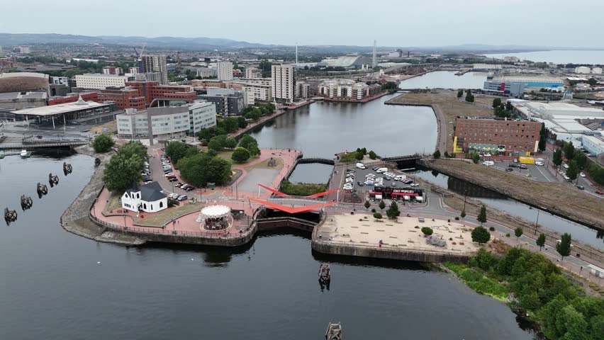 Cardiff Wales Origami Bridge Cardiff Bay drone,aerial