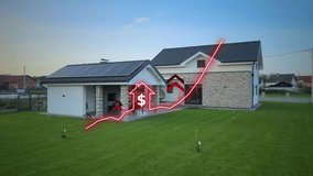 Animation Of Rising Prices With Dollar Sign In Front Of Residential Home. 3D graphic - Powered by Shutterstock - Get 15% off with code: PIKWIZARD15