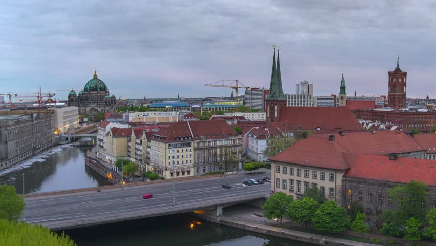 Berlin Germany time lapse high angle view city skyline