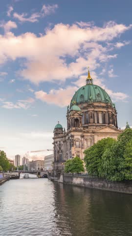 Berlin Germany time lapse city skyline at Berlin Cathedral (Berliner Dom) and Spree River (Vertical)