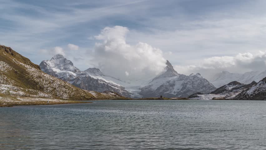 Nature landscape time lapse at Bachalpsee Lake (Bachsee) with Swiss Alps mountain range view from Grindelwald First