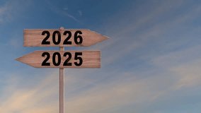 New year 2026 or straight forward concept. Text 2025 to 2026 road sign with time lapse clouds moving in 4K. Concept of planning, goal, challenge, new year resolution and start. - Powered by Shutterstock - Get 15% off with code: PIKWIZARD15