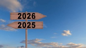 New year 2026 or straight forward concept. Text 2025 to 2026 road sign with time lapse clouds moving in 4K. Concept of planning, goal, challenge, new year resolution and start. - Powered by Shutterstock - Get 15% off with code: PIKWIZARD15