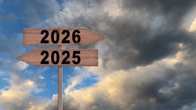 New year 2026 or straight forward concept. Text 2025 to 2026 road sign with time lapse clouds moving in 4K. Concept of planning, goal, challenge, new year resolution and start. - Powered by Shutterstock - Get 15% off with code: PIKWIZARD15