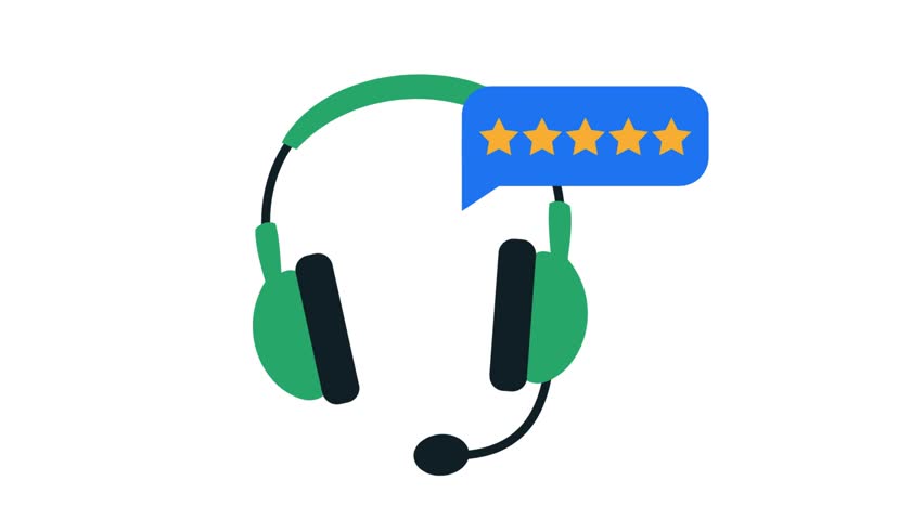 Headphones with a speech bubble showing a five-star rating. An illustration of excellent customer service, positive feedback, and high-quality support. - Powered by Shutterstock - Get 15% off with code: PIKWIZARD15