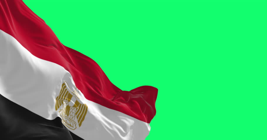 Egypt national flag waving isolated on green background. Seamless 3D render animation. Chroma key. Slow motion loop. Green screen. 4K. Selective focus