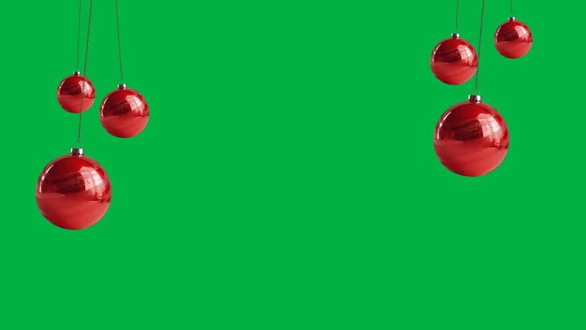 Realistic hanging  Christmas balls animation, rotating and isolated on Green Screen, Decorative Christmas Balls ornaments, Package Christmas Tree balls, Hanging and Moving for Card Template