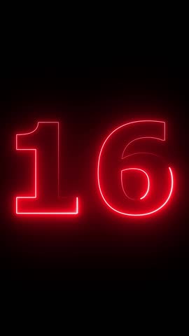 glowing red color neon 16 text, Educational concept ,red 16 number, promote advertising concept isolate using QuickTime black background 4k animation ,it is ready for education and able to use.