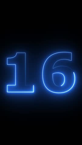 glowing cyan color neon 16 text, Educational concept ,neon 16 number, promote advertising concept isolate using QuickTime black background 4k animation ,it is ready for education and able to use.
