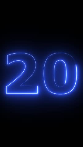 glowing cyan color neon 20 text, Educational concept ,neon 20 number, promote advertising concept isolate using QuickTime black background 4k animation ,it is ready for education and able to use.
