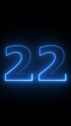  glowing cyan color neon 22 text, Educational concept ,neon 22 number, promote advertising concept isolate using QuickTime black background 4k animation ,it is ready for education and able to use.