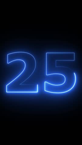 glowing cyan color neon 25 text, Educational concept ,neon 25 number, promote advertising concept isolate using QuickTime black background 4k animation ,it is ready for education and able to use.
