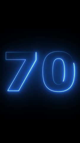 glowing cyan color neon 70 text, Educational concept ,neon 70 number, promote advertising concept isolate using QuickTime black background 4k animation ,it is ready for education and able to use.