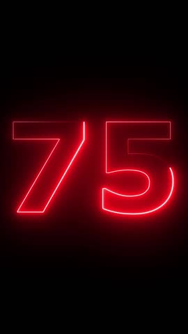 glowing red color neon 75 text, Educational concept ,red 75 number, promote advertising concept isolate using QuickTime black background 4k animation ,it is ready for education and able to use.