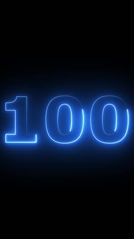 glowing cyan color neon 100 text, Educational concept ,neon 100 number, promote advertising concept isolate using QuickTime black background 4k animation ,it is ready for education and able to use.