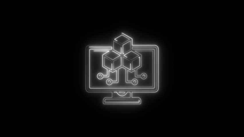 Abstract glowing neon cubes connected on computer screen digital network data transfer technology