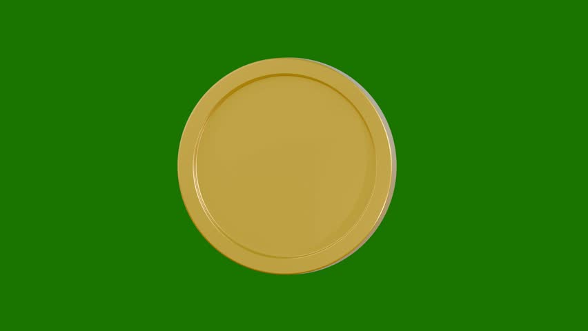 High-quality 3D animation of a spinning gold coin with a green screen background. finance, cryptocurrency, gaming, and motion graphics projects
