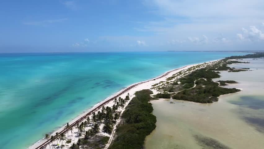 Aerial view caribbean beach island Cancun