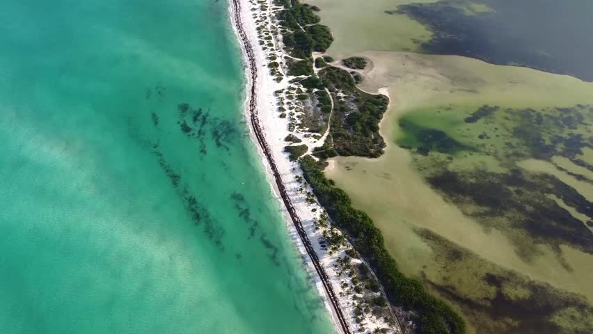 Drone view Island sea shore and lagoon Cancun