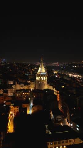 4K Cinematic drone footage of Galata Tower during the night time - Istanbul - Turkey_01