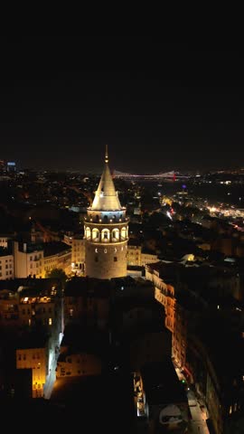 4K Cinematic drone footage of Galata Tower during the night time - Istanbul - Turkey_03