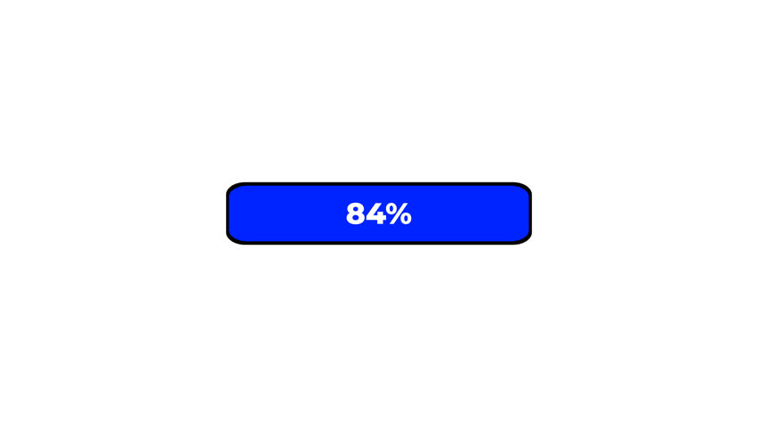 Animated loading bar with smooth percentage counter from 0 to 100%. Clean, modern design. Suitable for UI, tech, or progress indicators. Transparent background included.