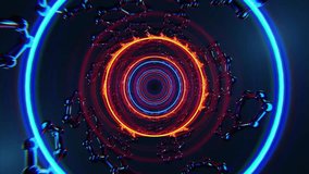 4K seamless looping animation of camera flying through a glowing abstract tunnel. the bright neon rings pulse ans flicker with changing colors. a perfect background for VJ loops, digital art projects. - Powered by Shutterstock - Get 15% off with code: PIKWIZARD15