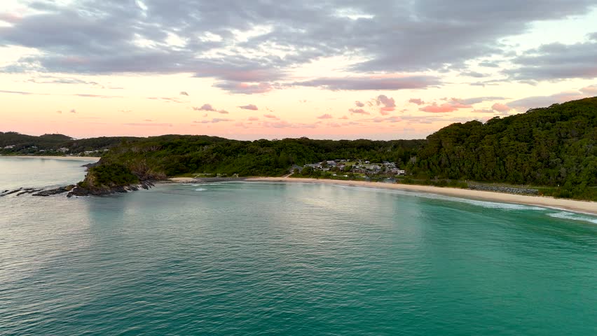 Flying towards Seal Rocks at sunset