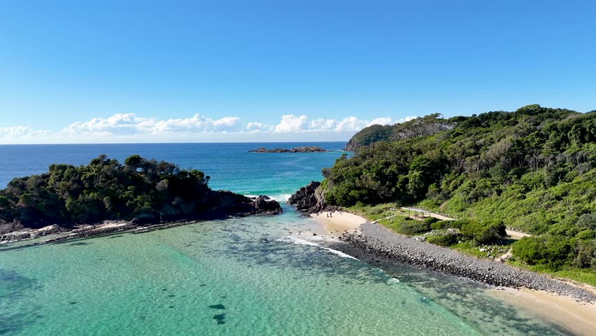 Flying over the causeway at Seal Rocks in Australia
