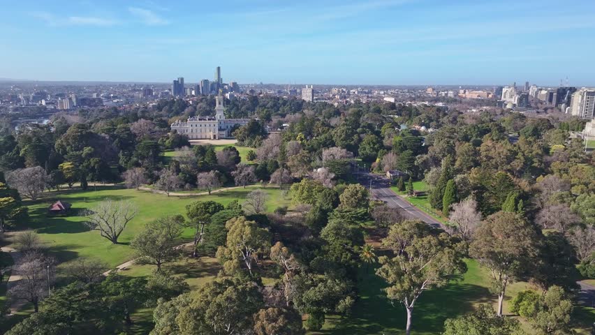 Aerial of Government House Melbourne set within expansive inner city parklands