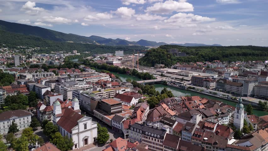 Olten old town Switzerland aerial drone St. Peter