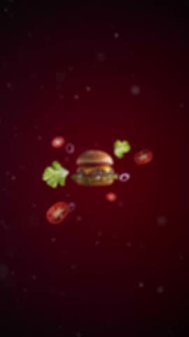 Juicy cheeseburger with bacon, beef and guacamole end fresh lettuce, tomato, onion - Animation intro Promotion, advertising or marketing - vertical video for price tag or sale