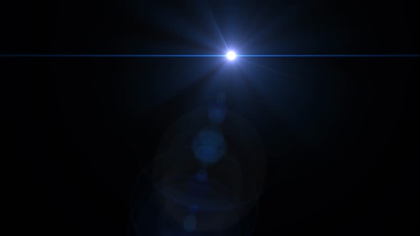 Lens flare on black background. Solar lens flare effects. Anamorphic lens effect in blue tone, 4K video. Overlay light effect animation.
