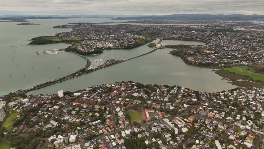 High panoramic aerial view of Auckland city, New Zealand.