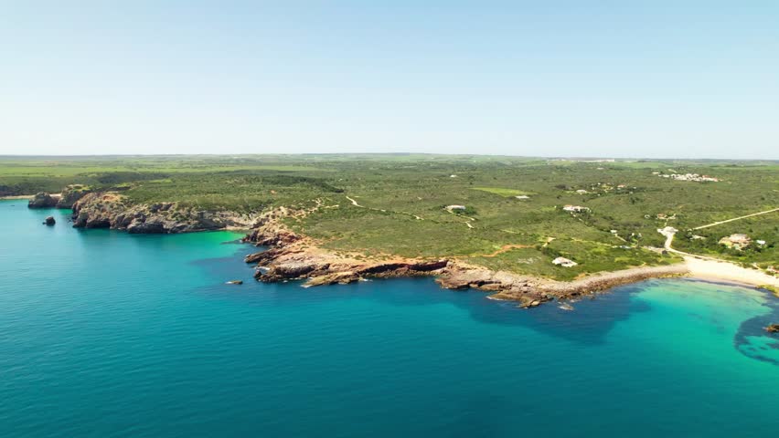 Stunning Landscape Of Blue Sea, Cove And Beach In Summer. - aerial shot