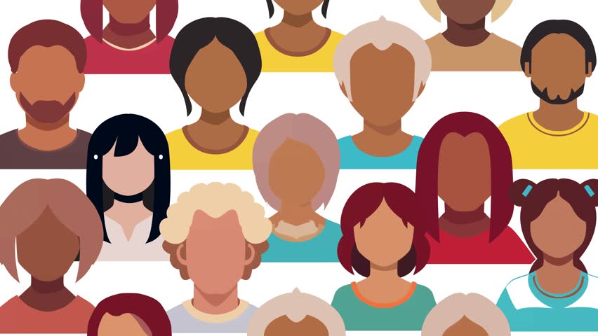 Diverse Cartoon Avatars in Rows Representing Various Stylish Individuals