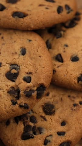 Sweet Chocolate chip cookies close up, rotate