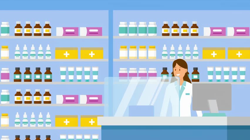Woman Pharmacist Working at Drugstore Cashier – 2D Flat Animation
