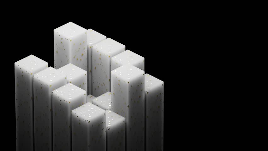 4k Seamless Loop, 3D Render of White Abstract Blocks, Corporate Data Visualization, Financial Growth Motion Background