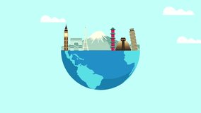 World Tourism Day – Famous Landmarks on Earth Planet Travel Background - Powered by Shutterstock - Get 15% off with code: PIKWIZARD15