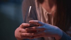 Sad woman drink glass wine at night home upset lonely Caucasian girl frustrated stress alcohol addiction lost problem worried depressed alone drinking trouble alcoholism suffer female crisis breakup - Powered by Shutterstock - Get 15% off with code: PIKWIZARD15