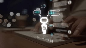 Futuristic artificial intelligence chatbot with glowing digital interface, machine learning technology, and online communication system. Modern AI assistant concept showing innovation, automation, ai - Powered by Shutterstock - Get 15% off with code: PIKWIZARD15