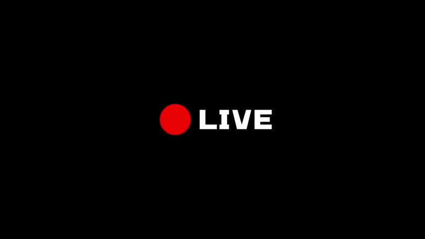 Live streaming button animation, live broadcast icon, isolated on white background, alpha channel, streaming media symbol