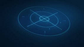 A futuristic radar UI loop featuring neon blue concentric circles and a rotating crosshair, simulating a holographic targeting system in a high-tech digital environment 4K loop, 3D render - Powered by Shutterstock - Get 15% off with code: PIKWIZARD15