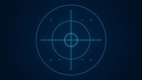 A futuristic radar UI loop featuring neon blue concentric circles and a rotating crosshair, simulating a holographic targeting system in a high-tech digital environment 4K loop, 3D render - Powered by Shutterstock - Get 15% off with code: PIKWIZARD15