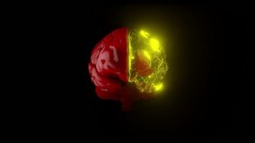 ฺBrain is red. Left brain neuron connections is active and changes colors. Futuristic medical technology concept. Animation seamless loop. 3D Render. - Powered by Shutterstock - Get 15% off with code: PIKWIZARD15