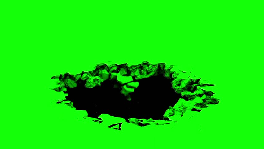 Ground Destruction green screen animation. Ground collapse chroma key background. Ground collapse animation on green screen with smoke. Concrete ground collapse VFX animation with green screen	